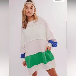 We The Free Colorblock Sweatshirt - White, Green, Blue